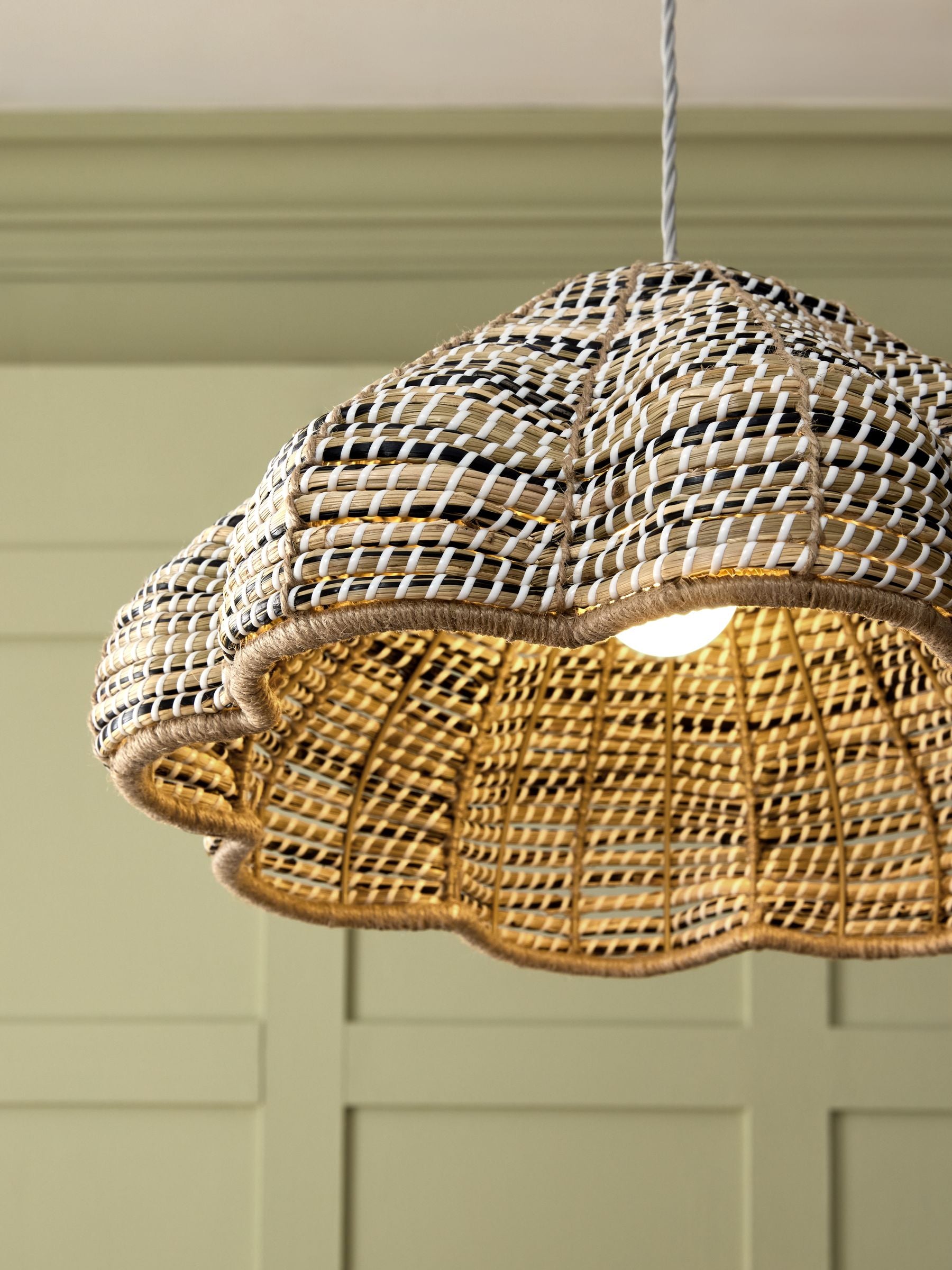 Nina Campbell Asterias ceiling light natural black jute, imported from the UK