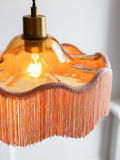 Rockett St George amber orange fringe glass pendant light, imported from the UK