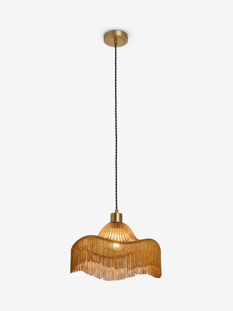 Laurence Llewelyn-Bowen Speakeasy fringe pendant light amber glass 33cm - British product