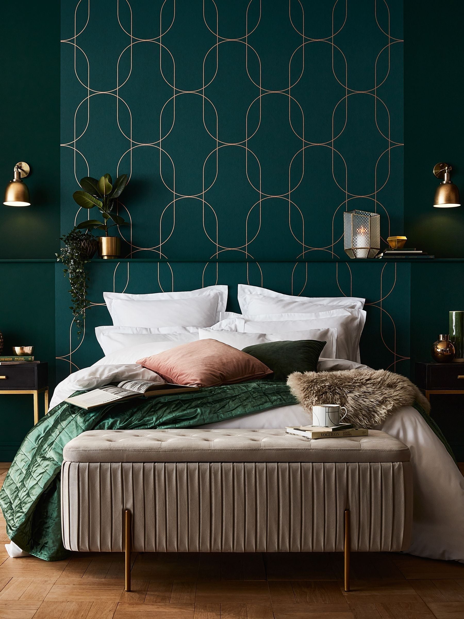 Graham & Brown Palais wallpaper sample Green and Gold A4, UK version