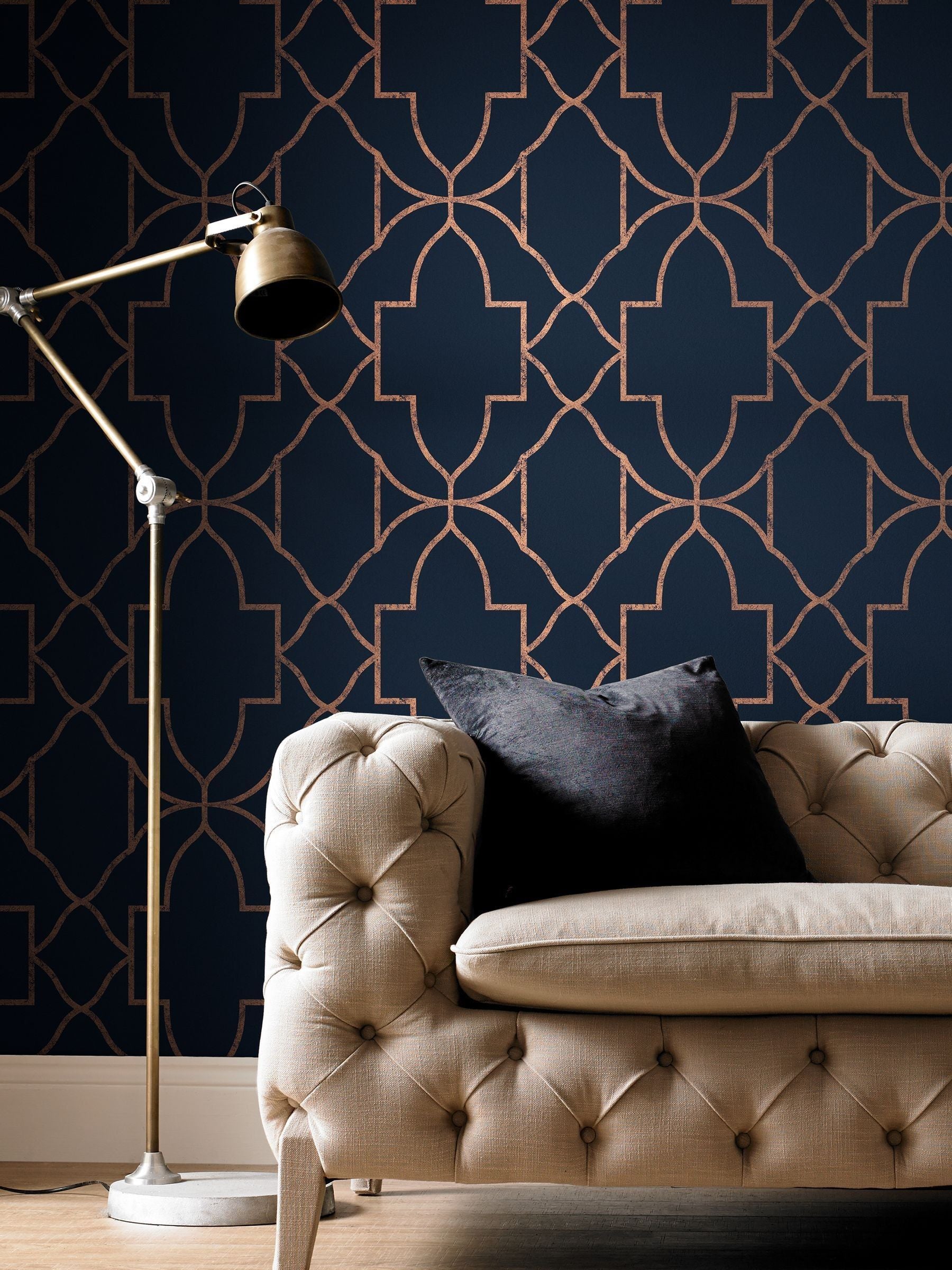 Graham & Brown Navy Versailles A4 Wallpaper Sample