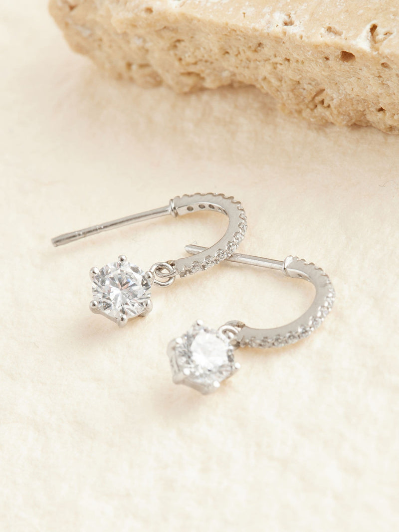 Sterling Silver Cubic Zirconia hoop drop earrings (British brand)