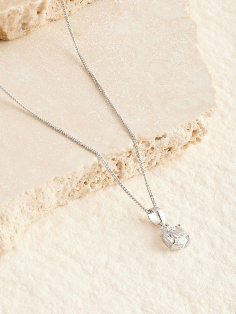 Sterling Silver Cubic Zirconia Pendant Necklace, UK version
