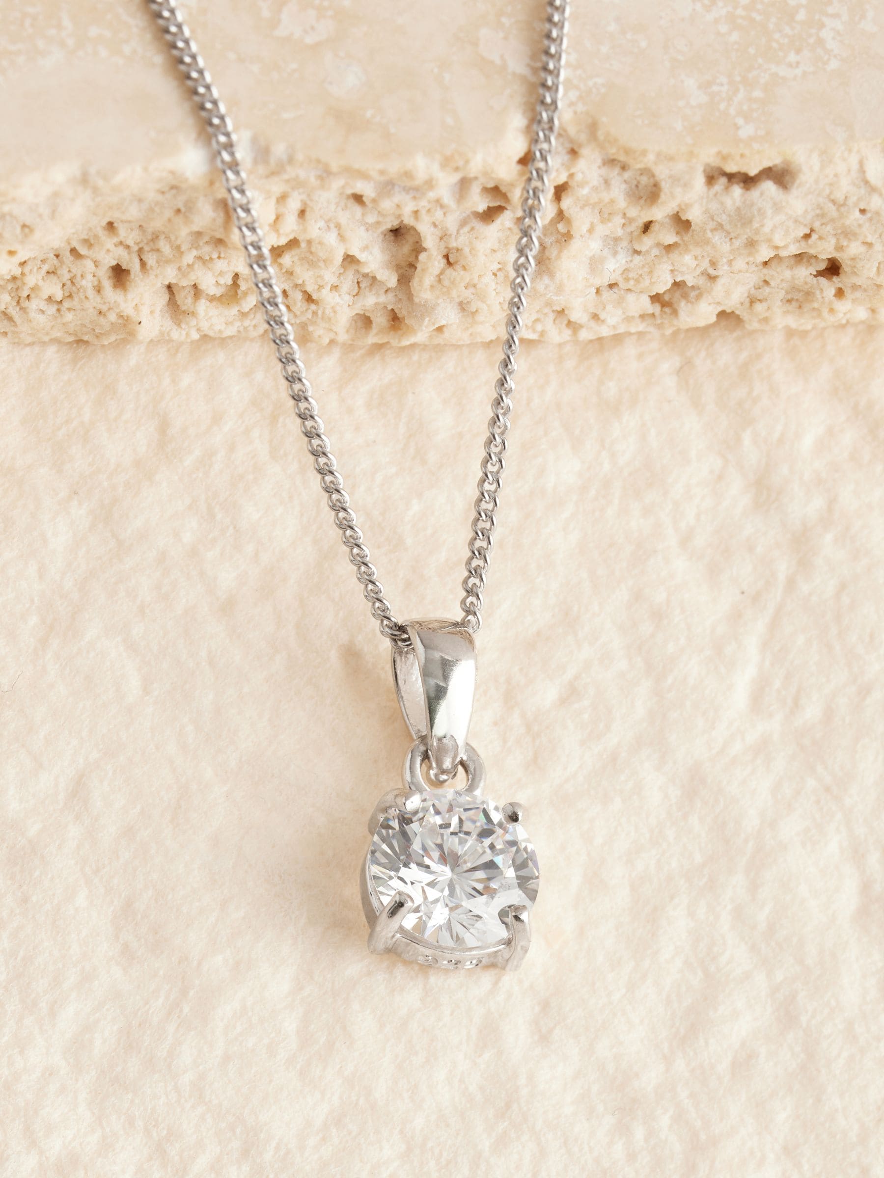 Sterling Silver Cubic Zirconia Pendant Necklace, UK version