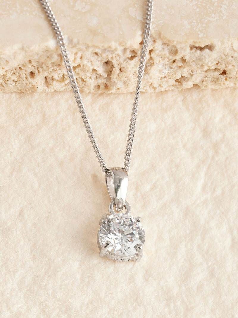 Sterling Silver Cubic Zirconia Pendant Necklace, UK version