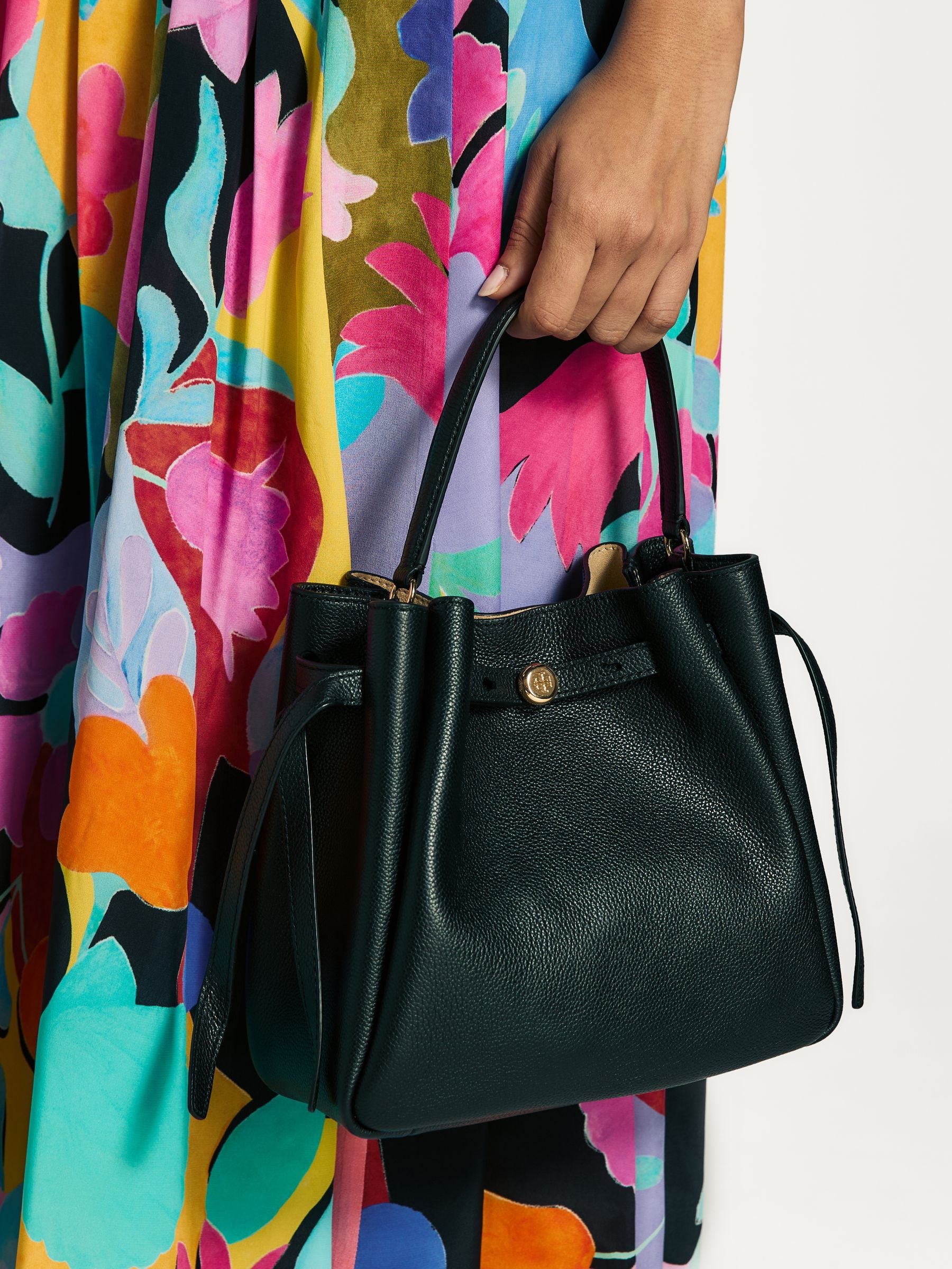 Tory Burch black Romy pebbled bucket bag small (British brand)