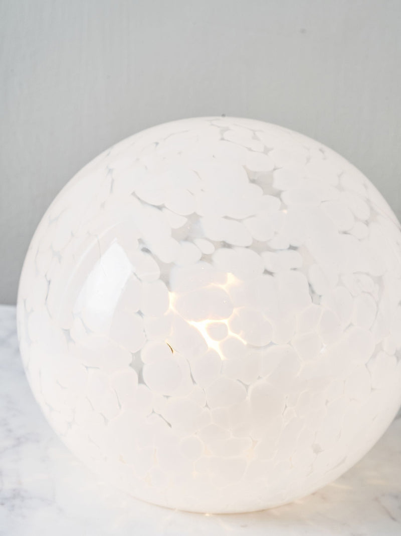 Pacific white speckled glass spherical table lamp (British brand)