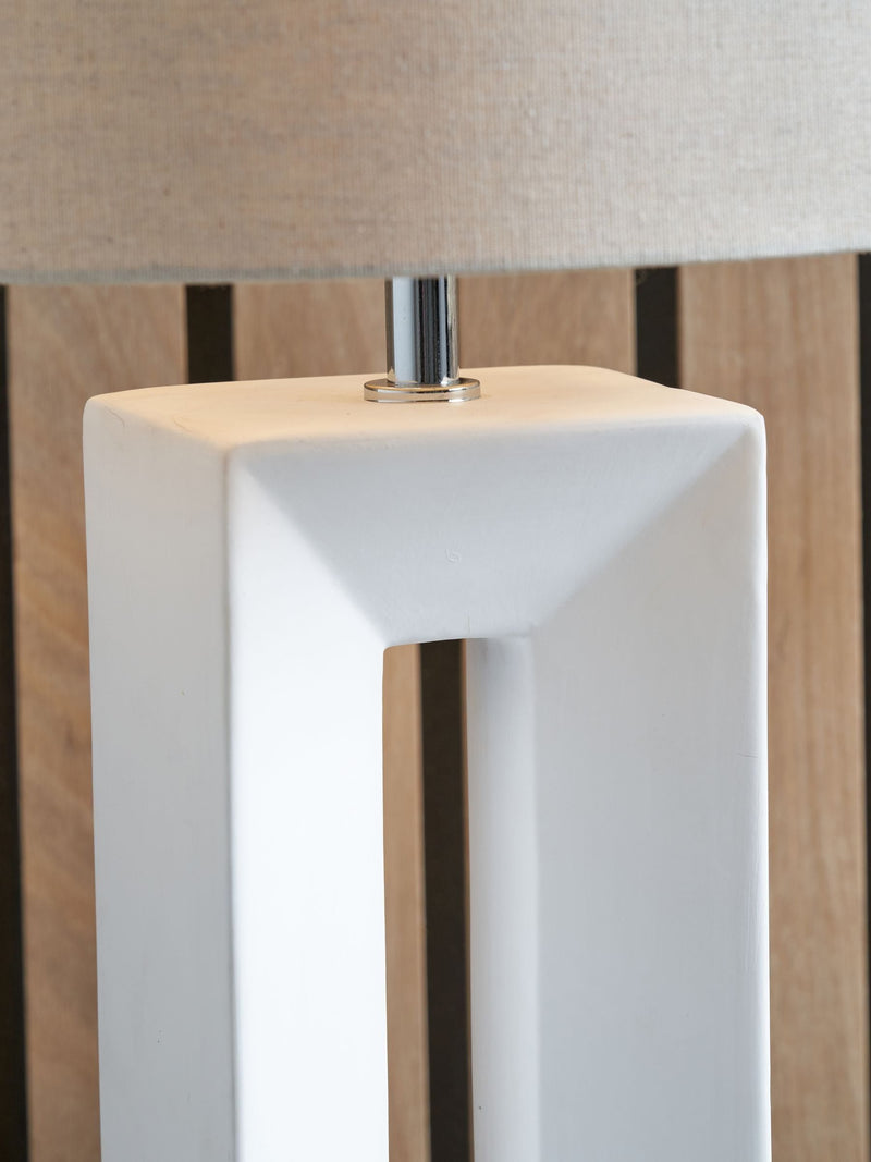 Pacific white ceramic tall table lamp linen shade, imported from the UK