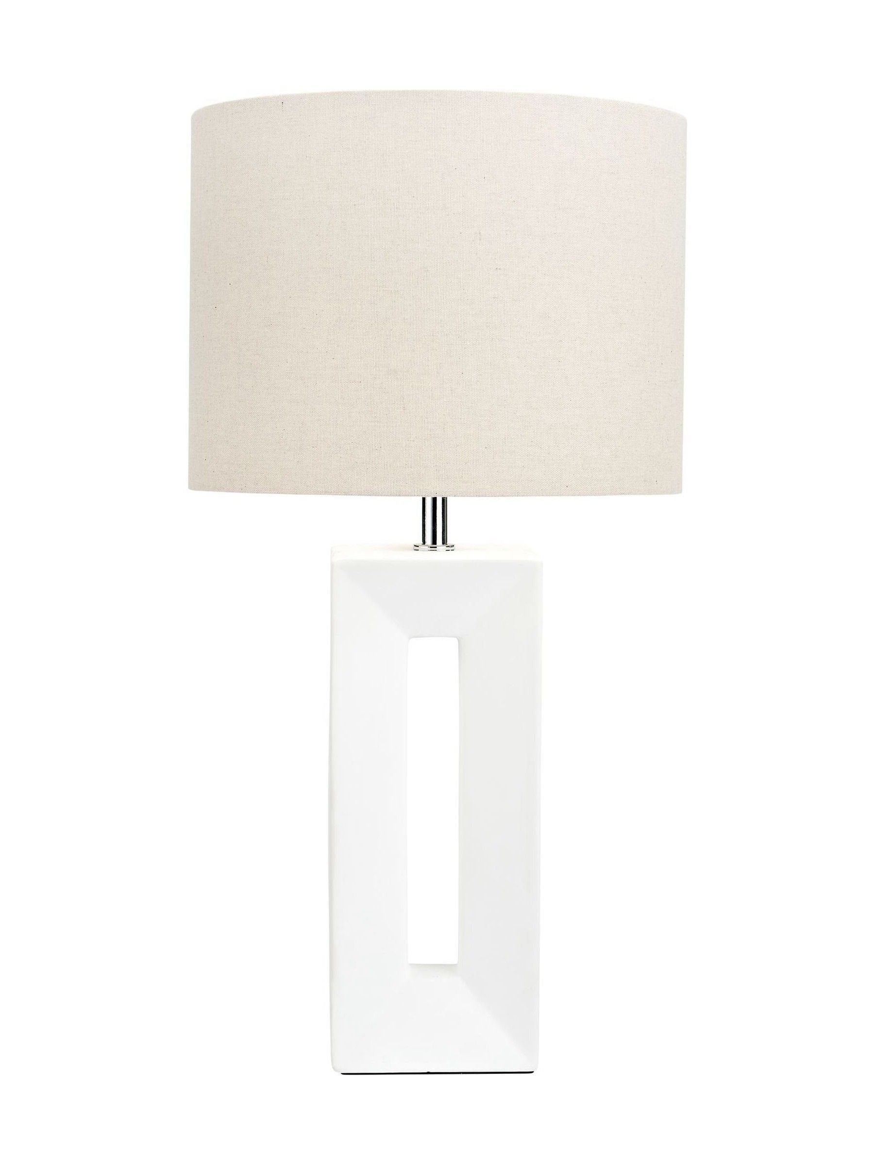 Pacific white ceramic tall table lamp linen shade, imported from the UK