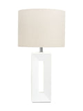 Pacific white ceramic tall table lamp linen shade, imported from the UK