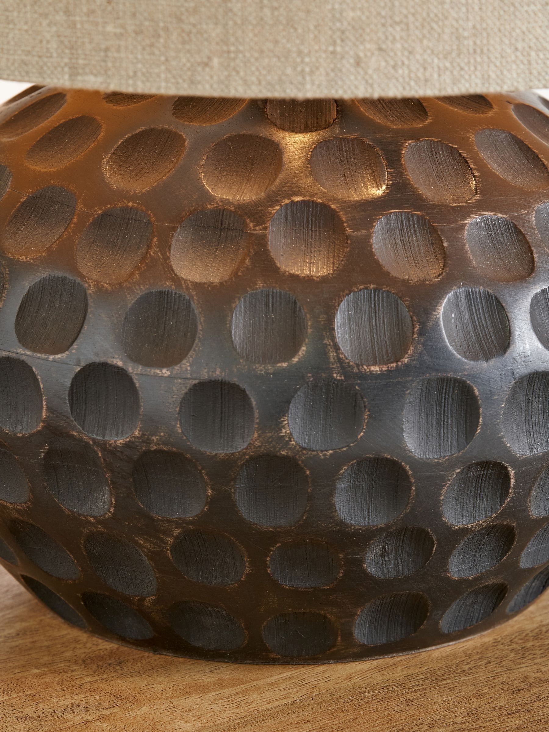 Mango wood lamp antique black linen shade, imported from the UK