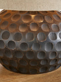 Mango wood lamp antique black linen shade, imported from the UK