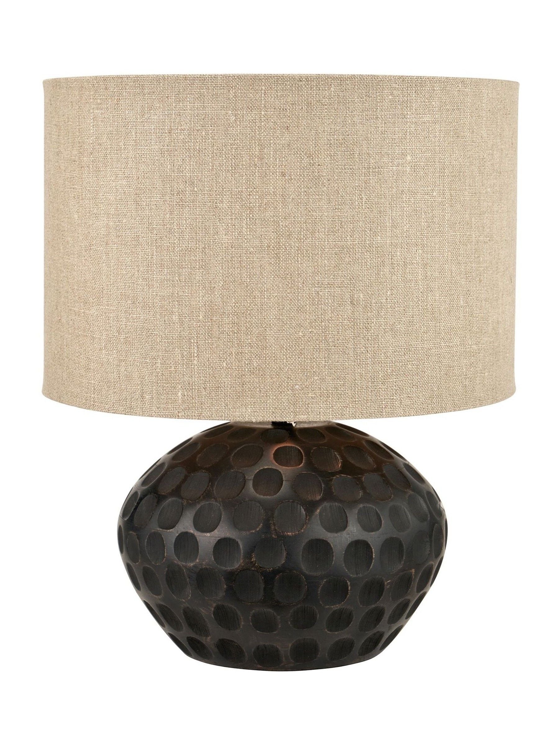 Mango wood lamp antique black linen shade, imported from the UK