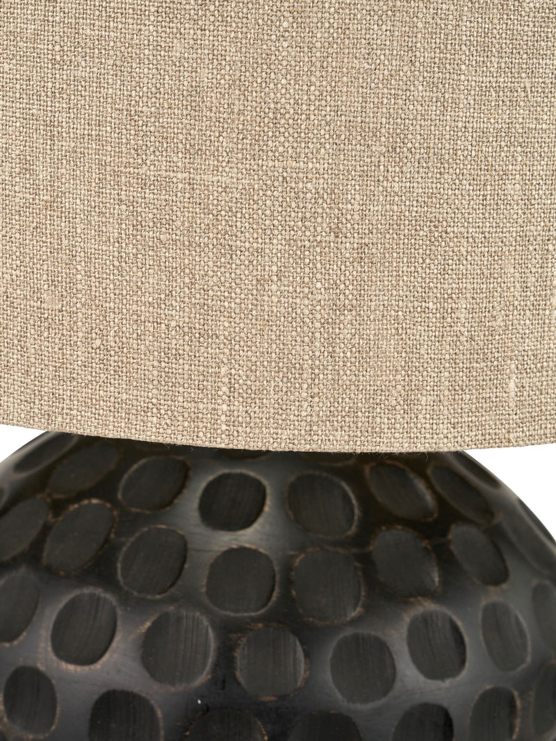 Mango wood lamp antique black linen shade, imported from the UK