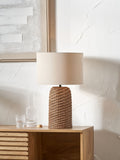 Brown seagrass table lamp with linen lampshade 55cm, UK version
