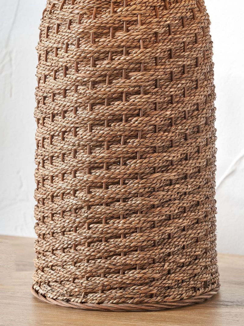 Brown seagrass table lamp with linen lampshade 55cm, UK version