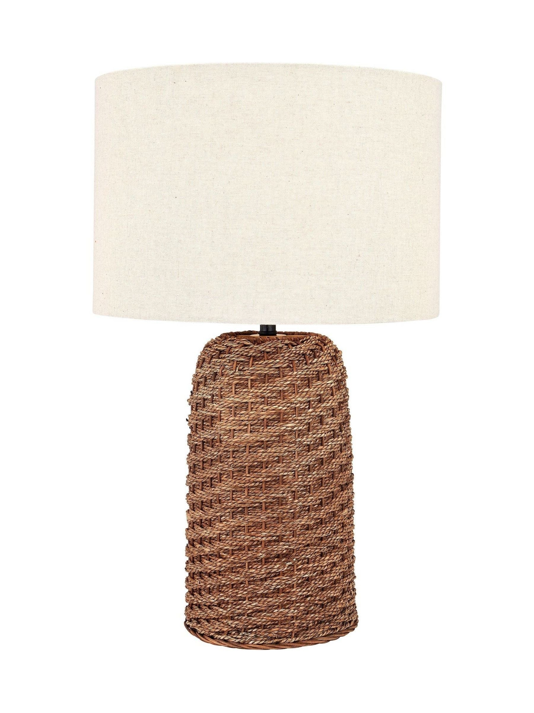 Brown seagrass table lamp with linen lampshade 55cm, UK version