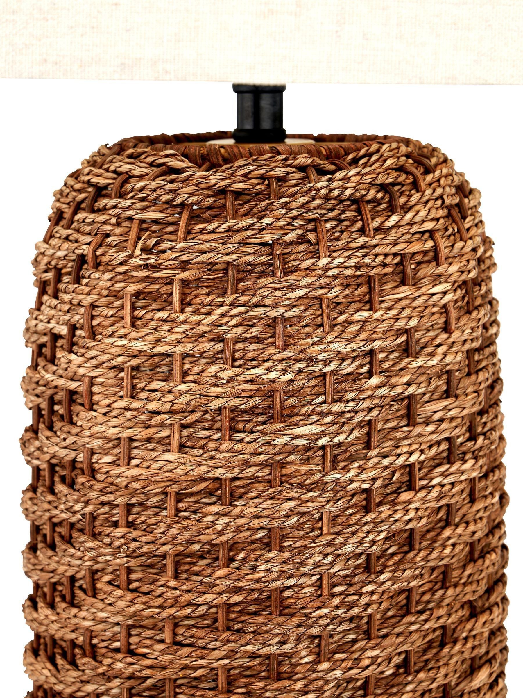 Brown seagrass table lamp with linen lampshade 55cm, UK version