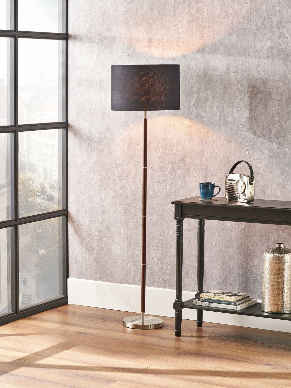 Pacific black wood effect floor lamp 157cm - British product