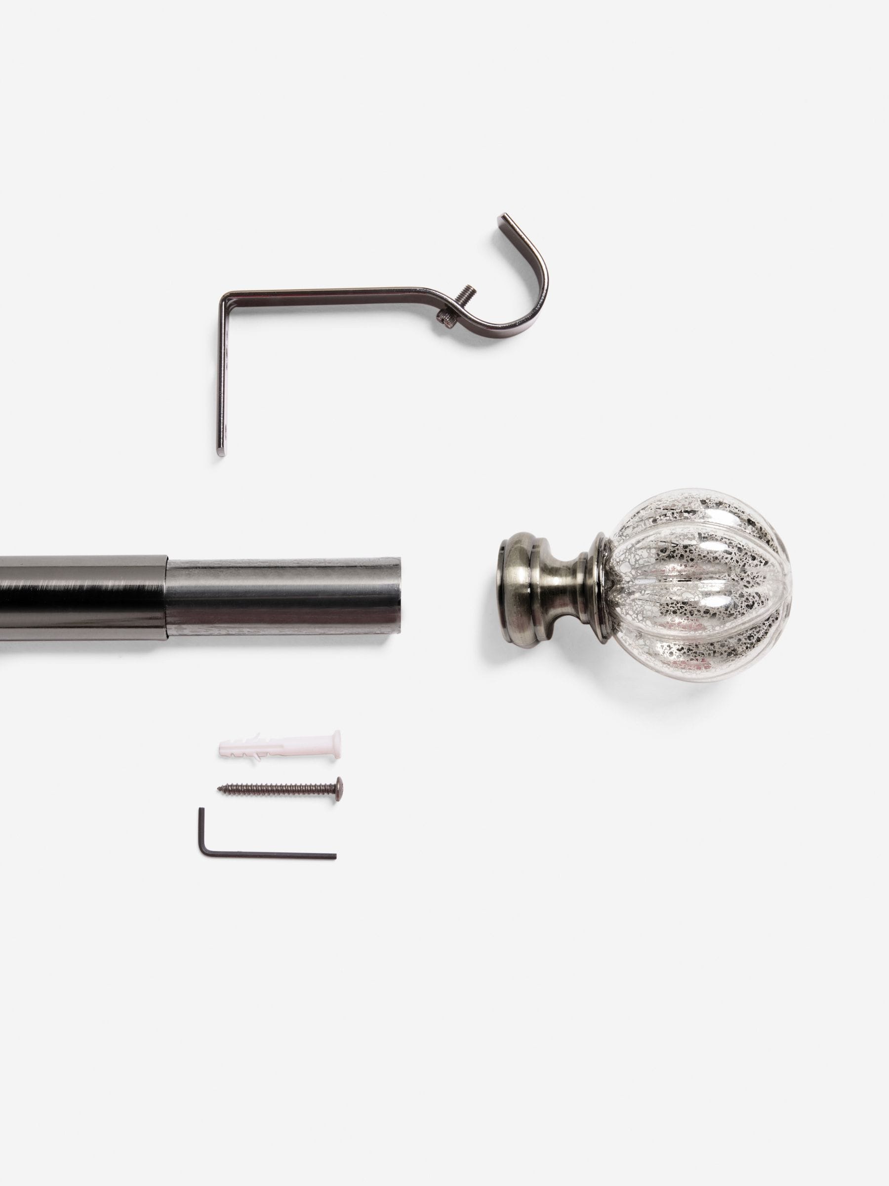 Extendable curtain pole kit pewter grey mercury glass finials, UK version
