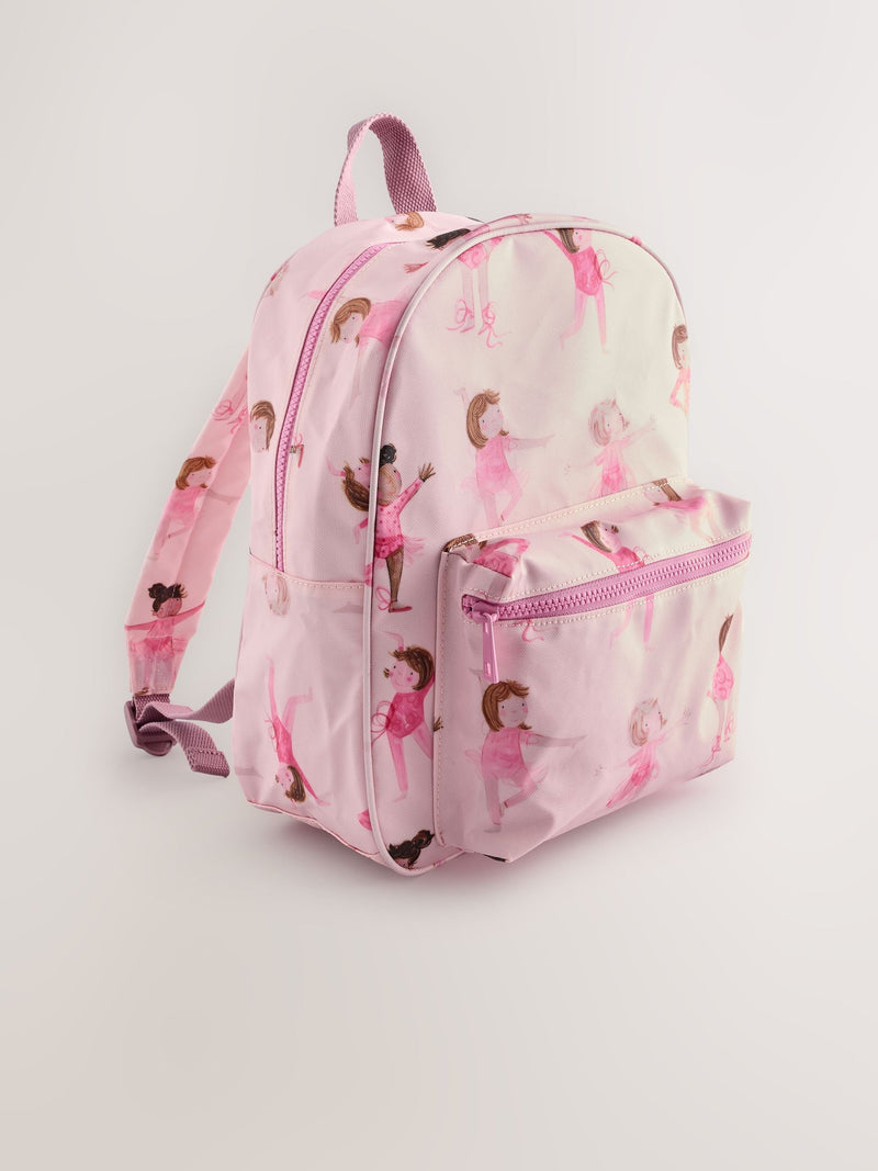 Ballet print pink backpack 35cm recycled polyester school bag (British brand)