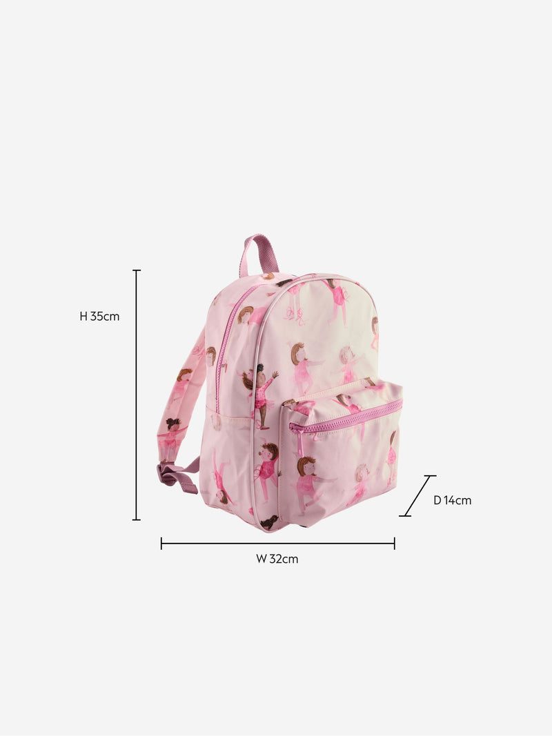 Ballet print pink backpack 35cm recycled polyester school bag (British brand)