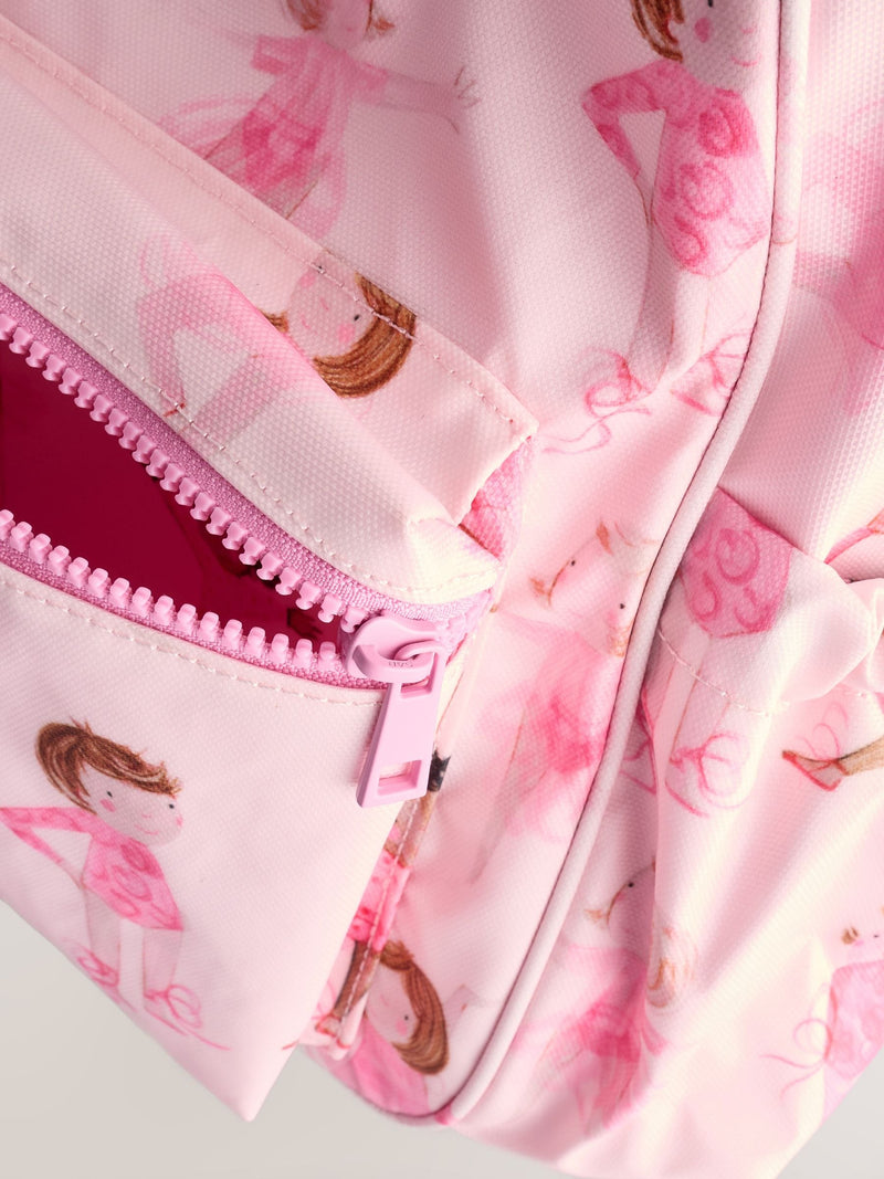 Ballet print pink backpack 35cm recycled polyester school bag (British brand)