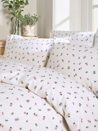 Cath Kidston Pink Lace Ditsy 100% Cotton Duvet Cover and Pillowcase Set
