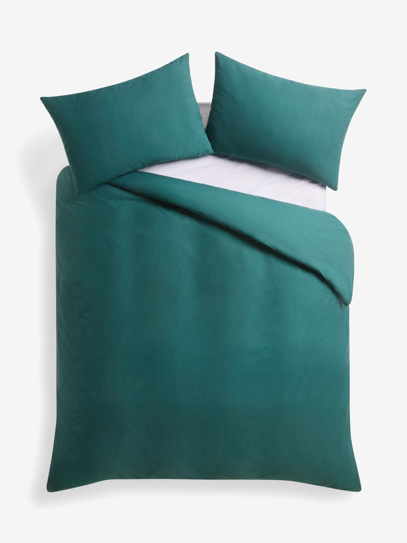 Dark teal cotton duvet cover and pillowcase set - British product