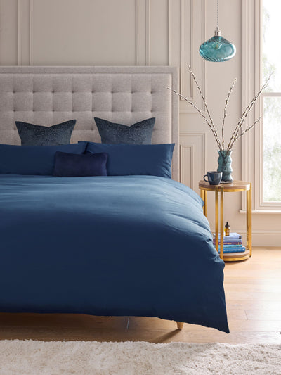 Next Navy Blue Cotton Rich Plain Duvet Cover and Pillowcase Set- Buy online at McGrocer