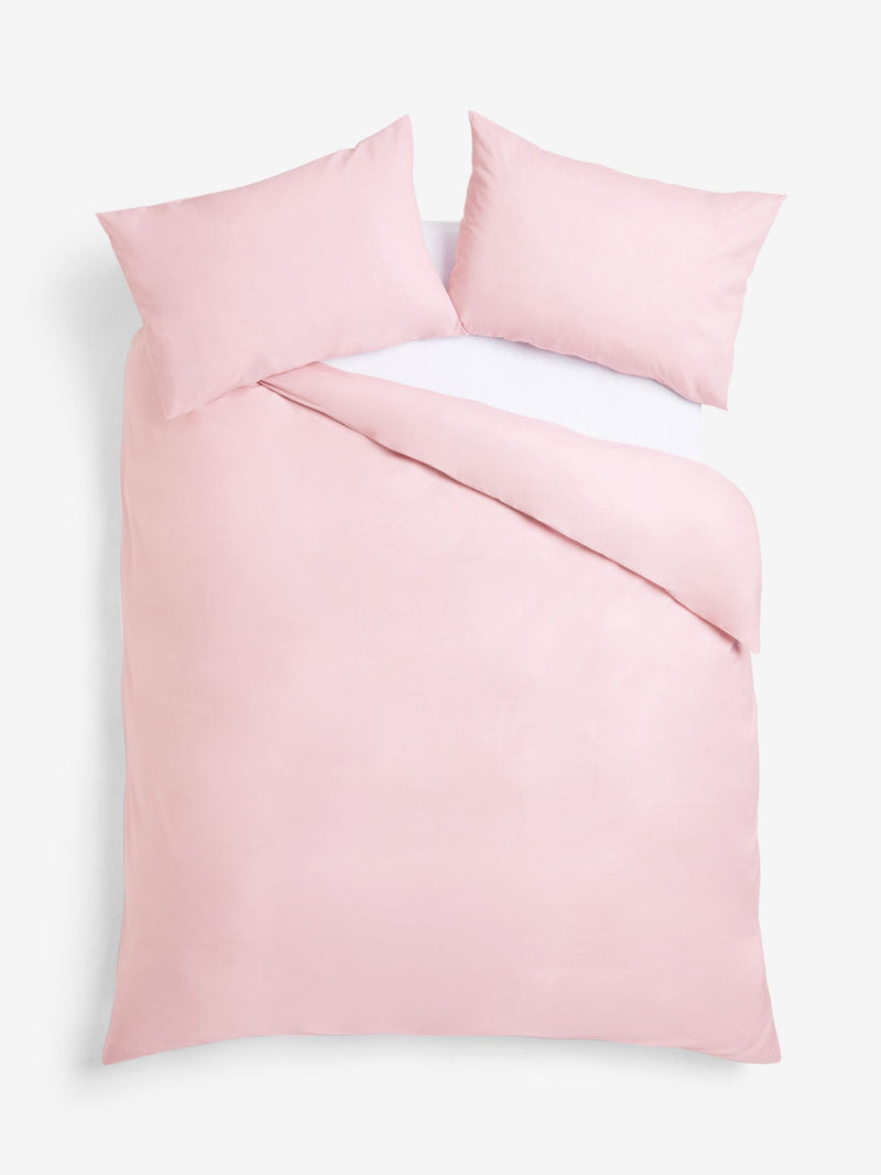 Blush pink cotton rich plain duvet cover and pillowcase set - British product