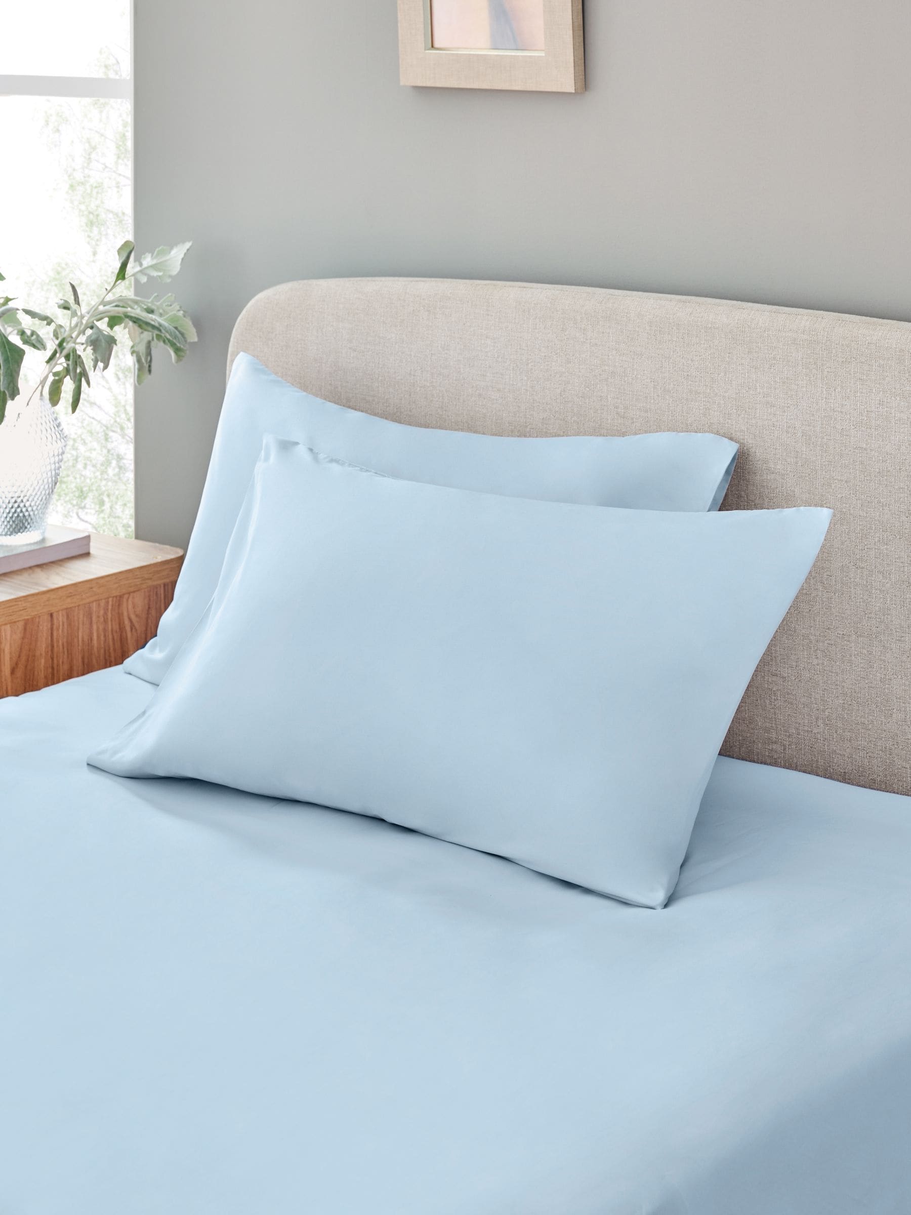 Set of 2 Light Blue 100% Cotton Pillowcases