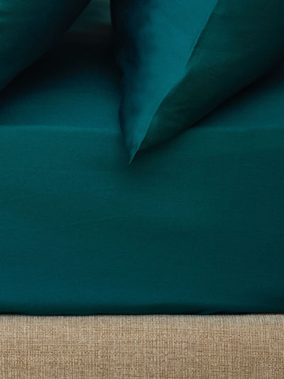 Drap-housse plat king size en coton sateen égyptien luxe bleu sarcelle 400 fils