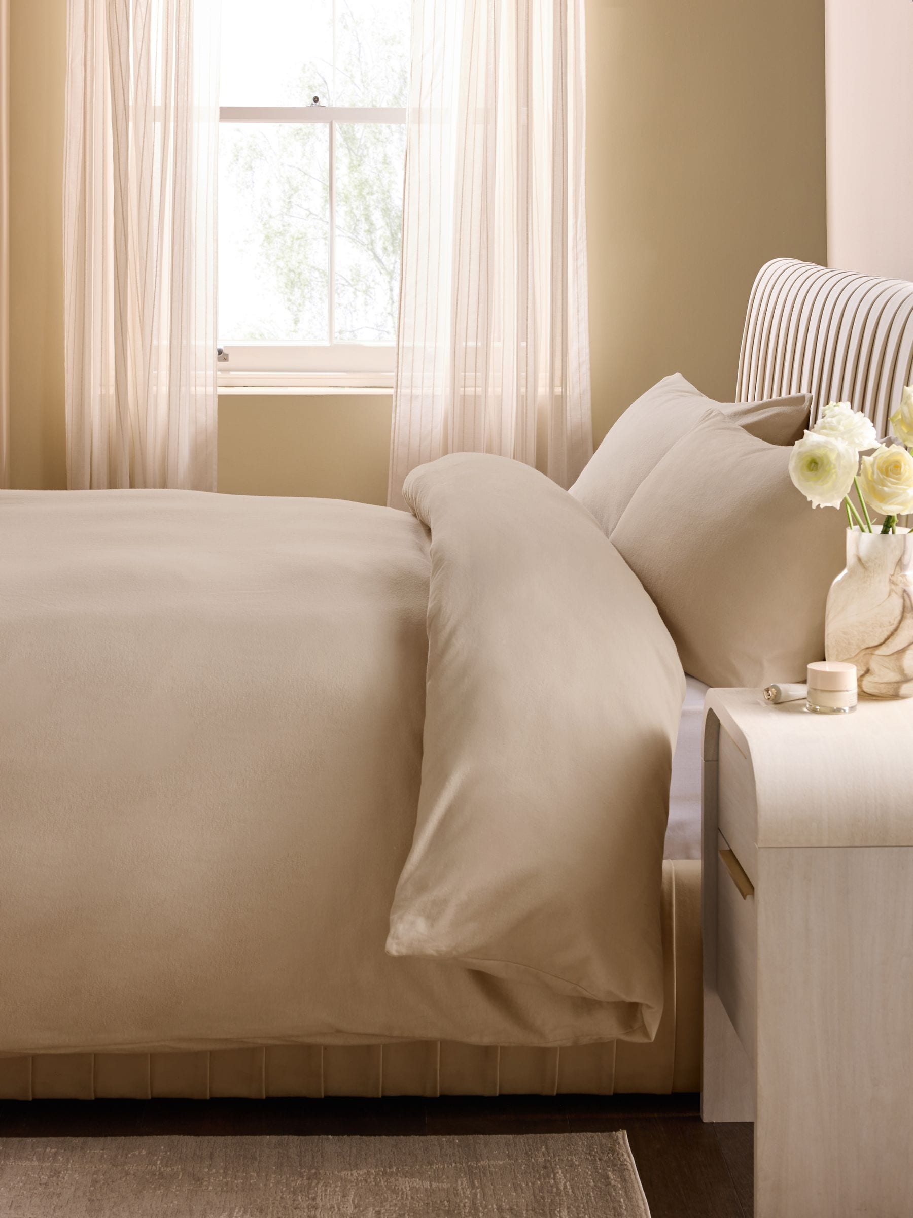 Natural Supersoft 100% Brushed Cotton Duvet Cover Plain and Pillowcase Set