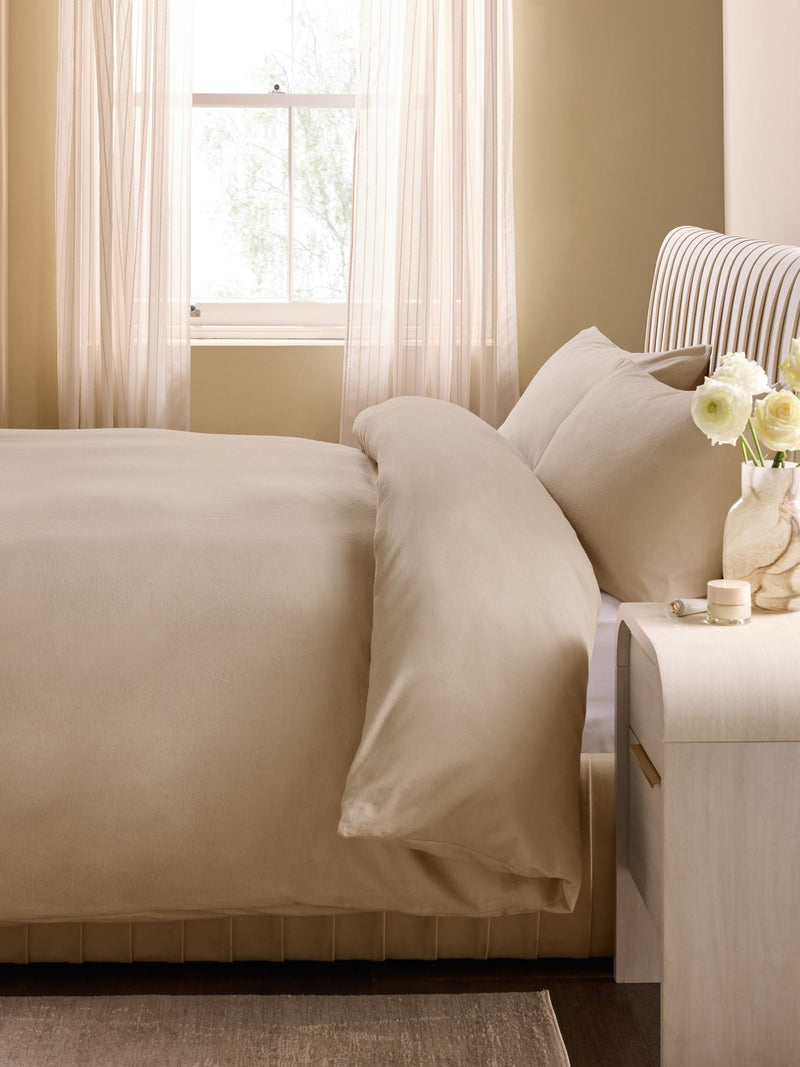 Natural Supersoft 100% Brushed Cotton Duvet Cover Plain and Pillowcase Set