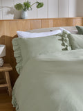 Sage Green Brushed Frill Edge Supersoft Duvet Cover and Pillowcase Set