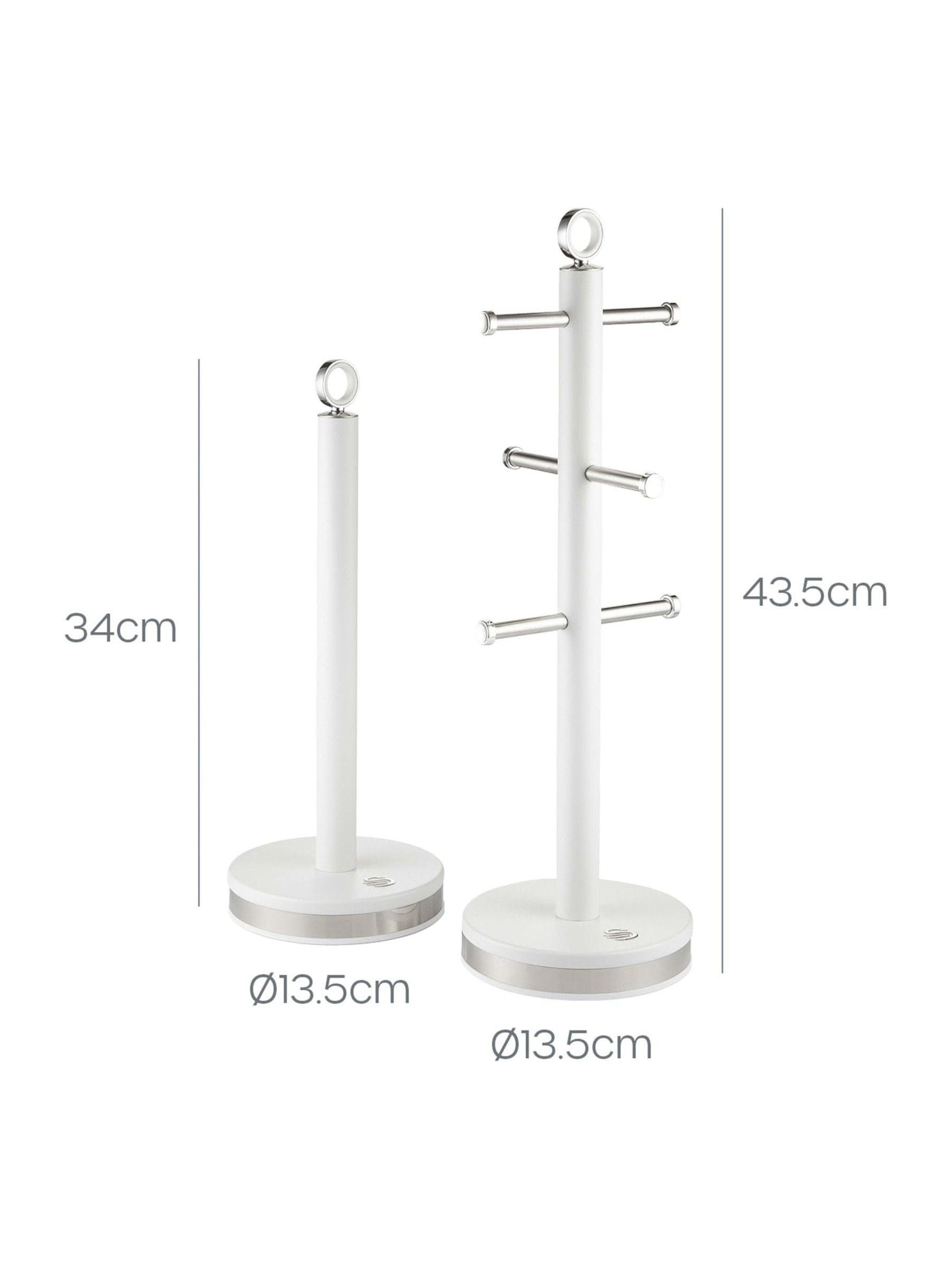 Swan white kitchen towel pole and mug tree set (British brand)