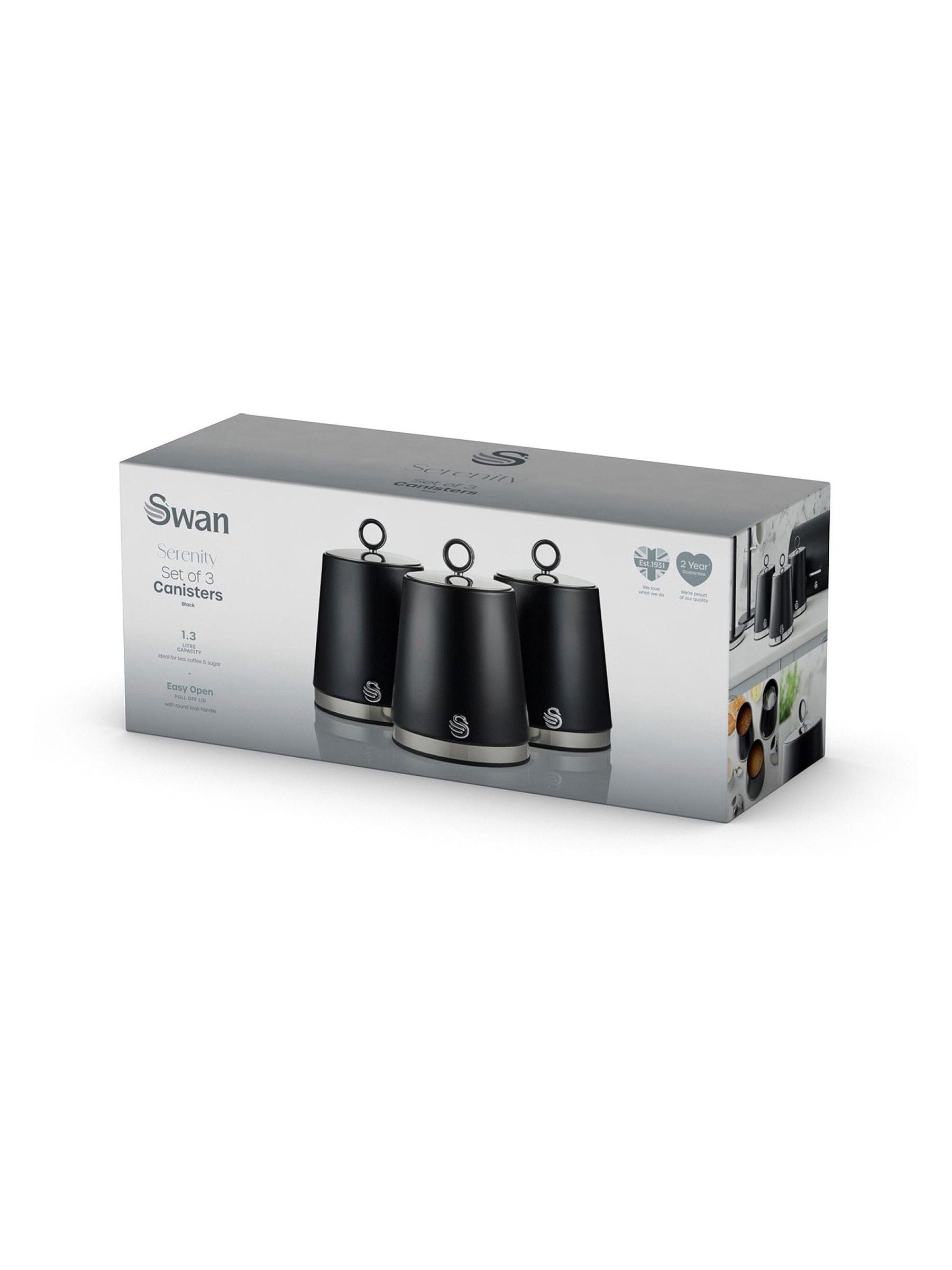 Swan Black Serenity storage canisters 1.3L (British brand)