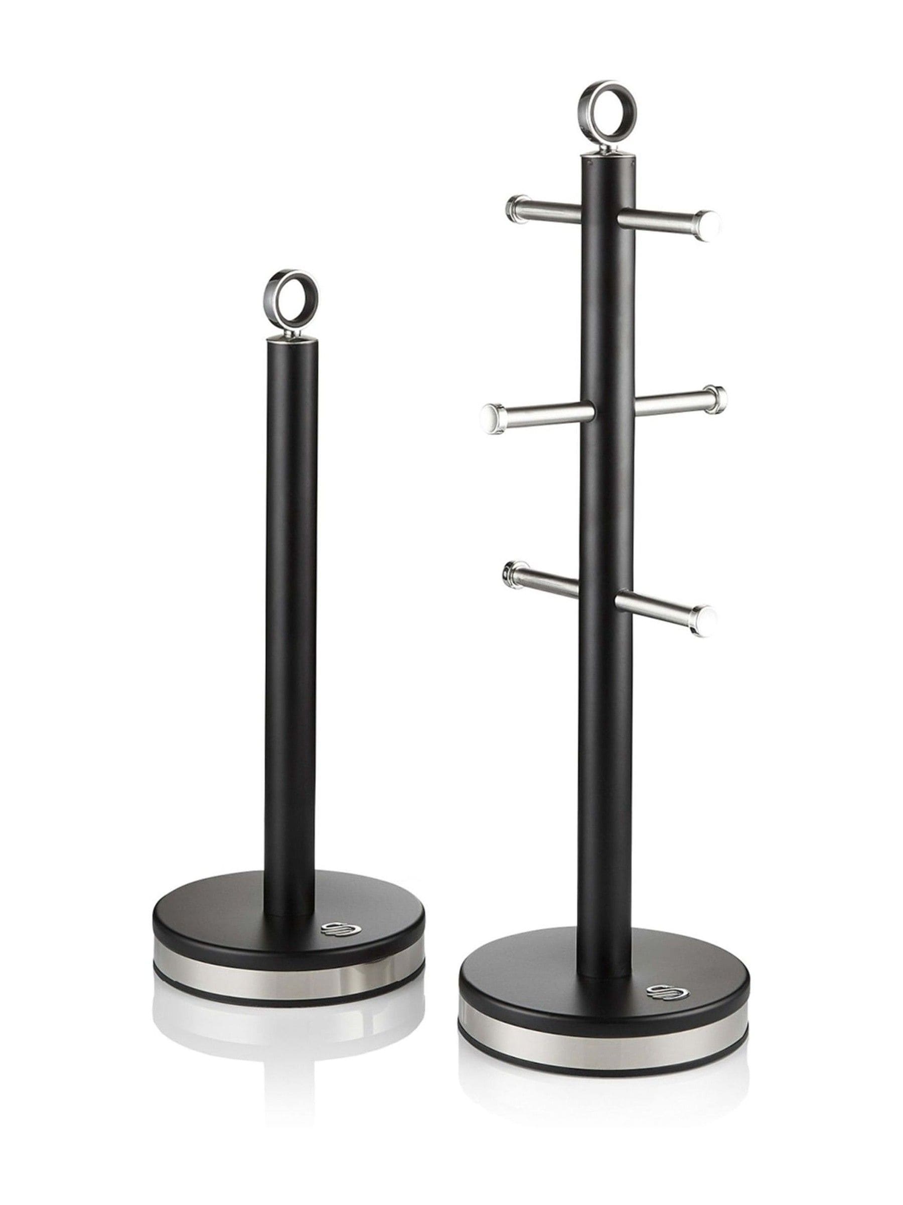 Swan White Kitchen Towel Pole and Mug Tree Storage Set