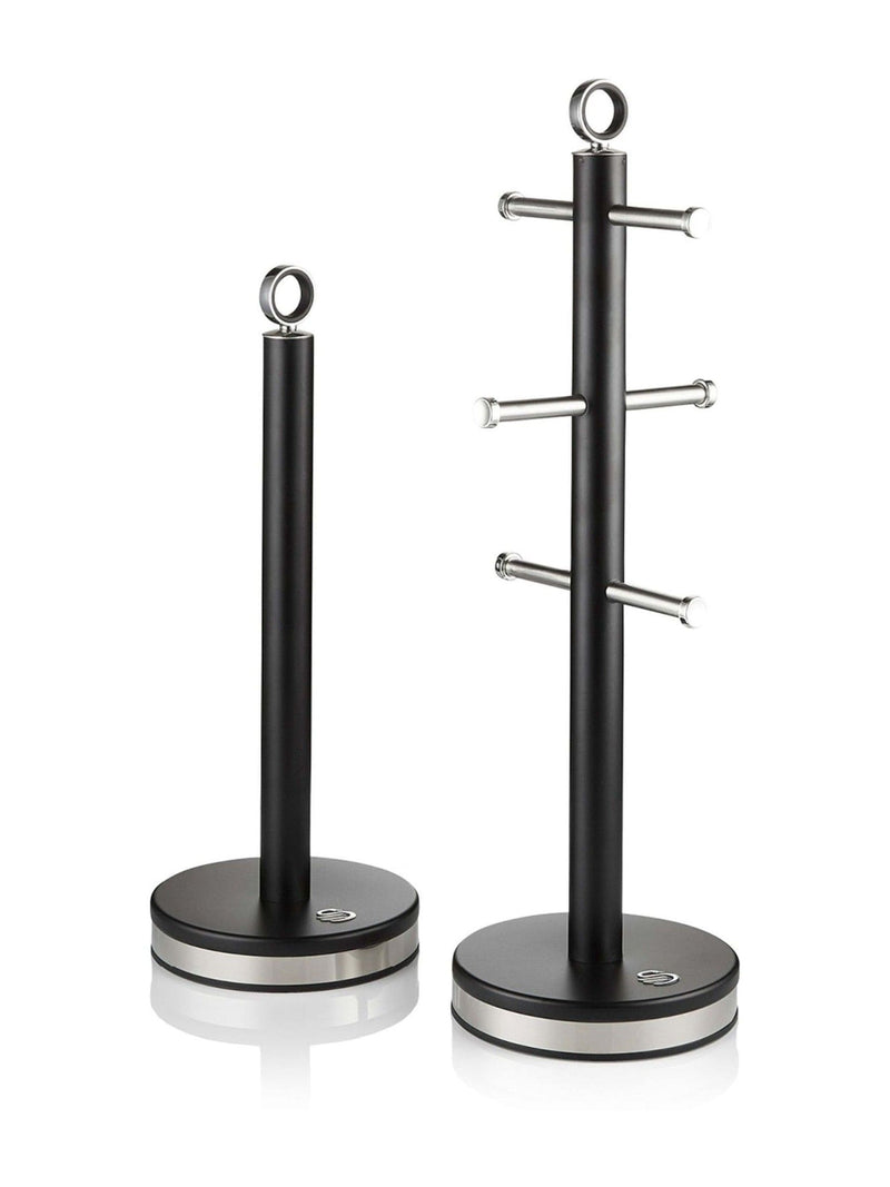 Swan White Kitchen Towel Pole and Mug Tree Storage Set