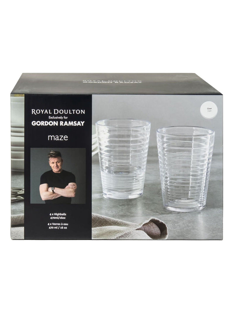 Royal Doulton clear maze highball glasses set of 4, imported from the UK