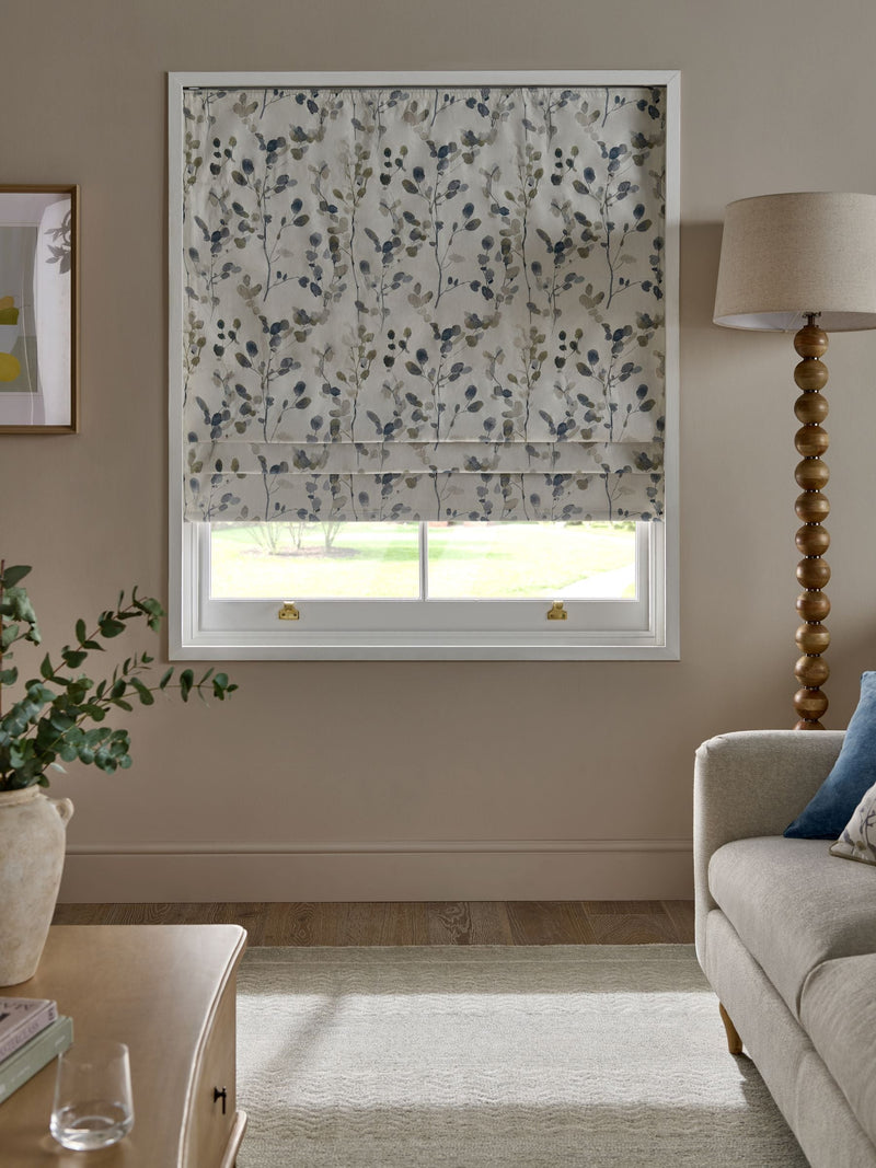 Roman blackout blind with Honesty Leaf floral print - British product