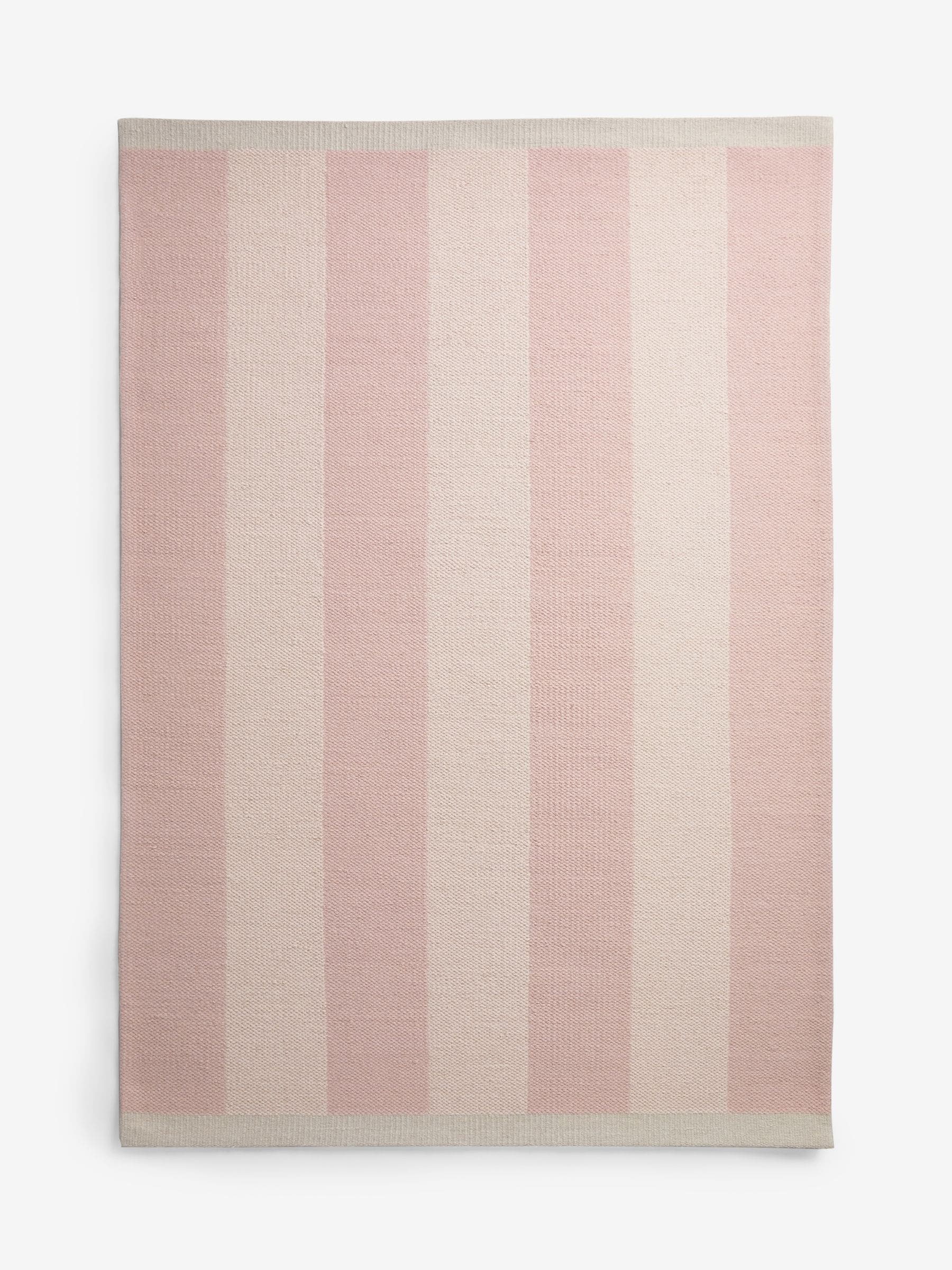 Pink bold stripe woven rug, wool and cotton - British product