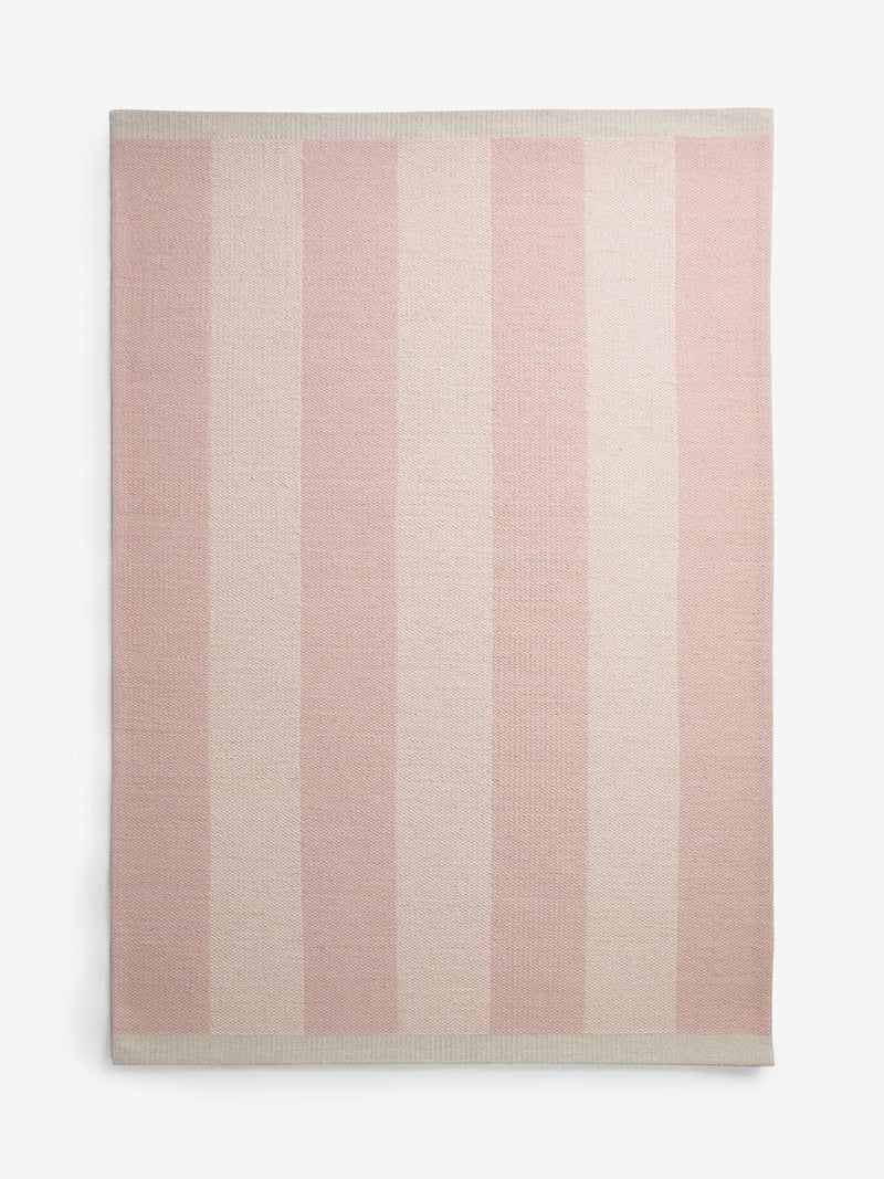 Pink bold stripe woven rug, wool and cotton - British product