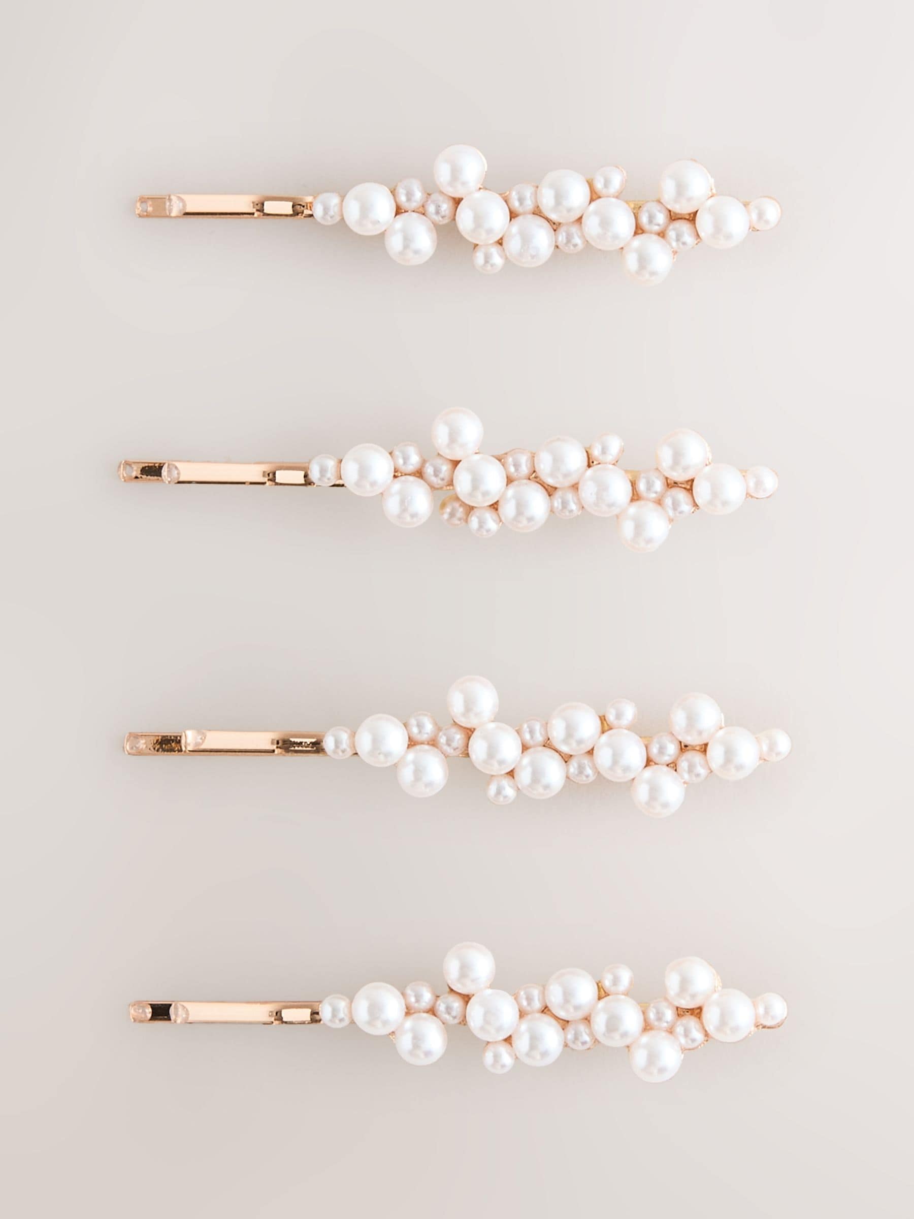 White Pearl Effect hair slides 4-pack, recycled materials - British product