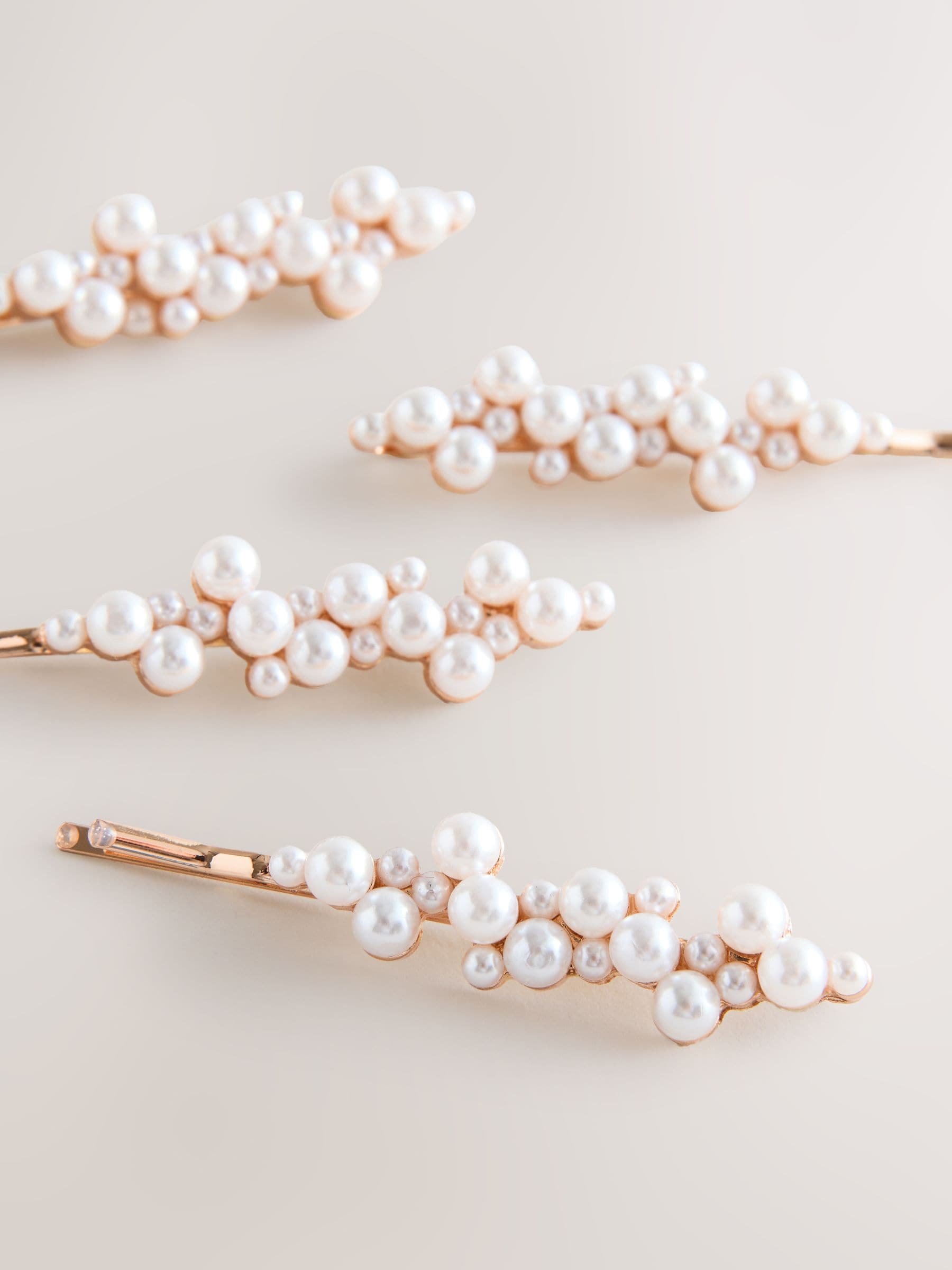 White Pearl Effect hair slides 4-pack, recycled materials - British product
