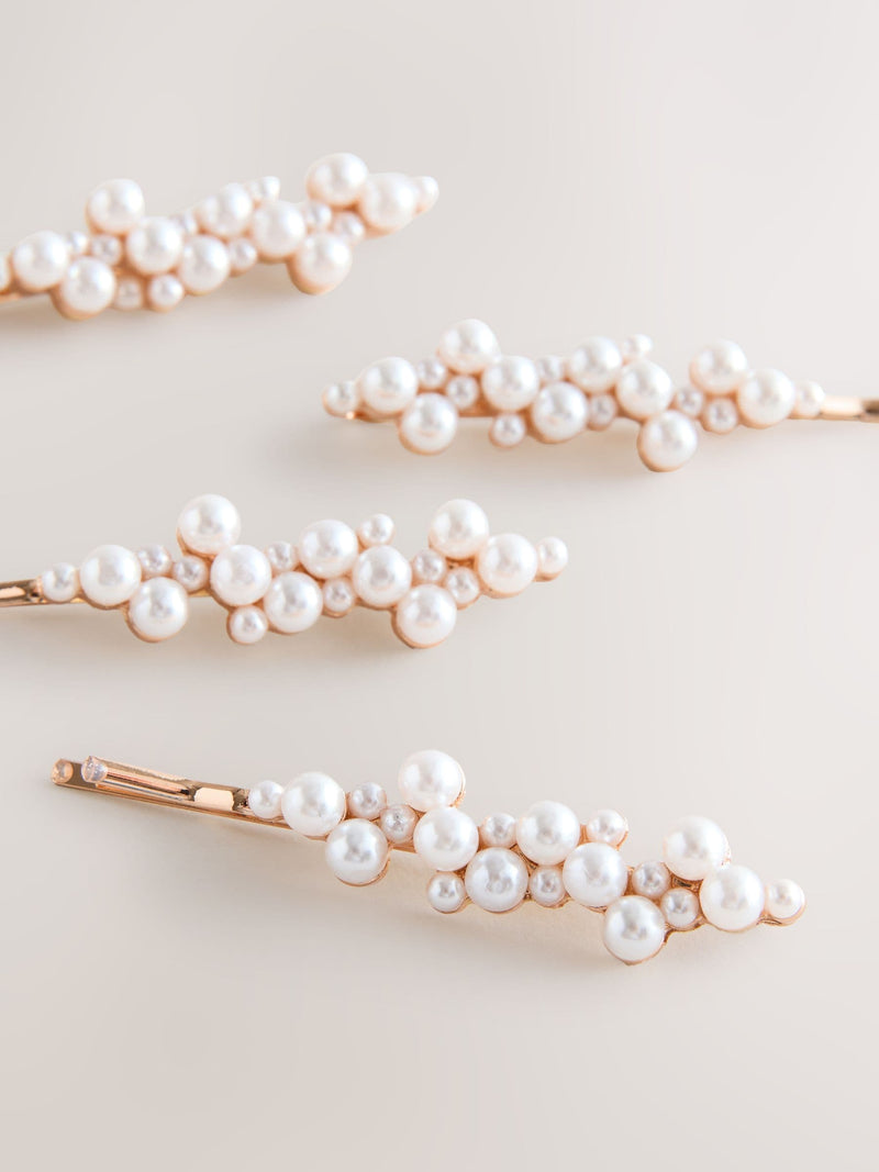 White Pearl Effect hair slides 4-pack, recycled materials - British product