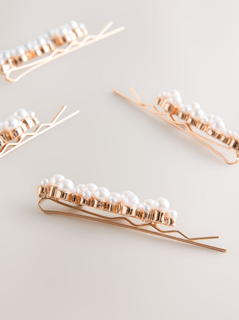 White Pearl Effect hair slides 4-pack, recycled materials - British product