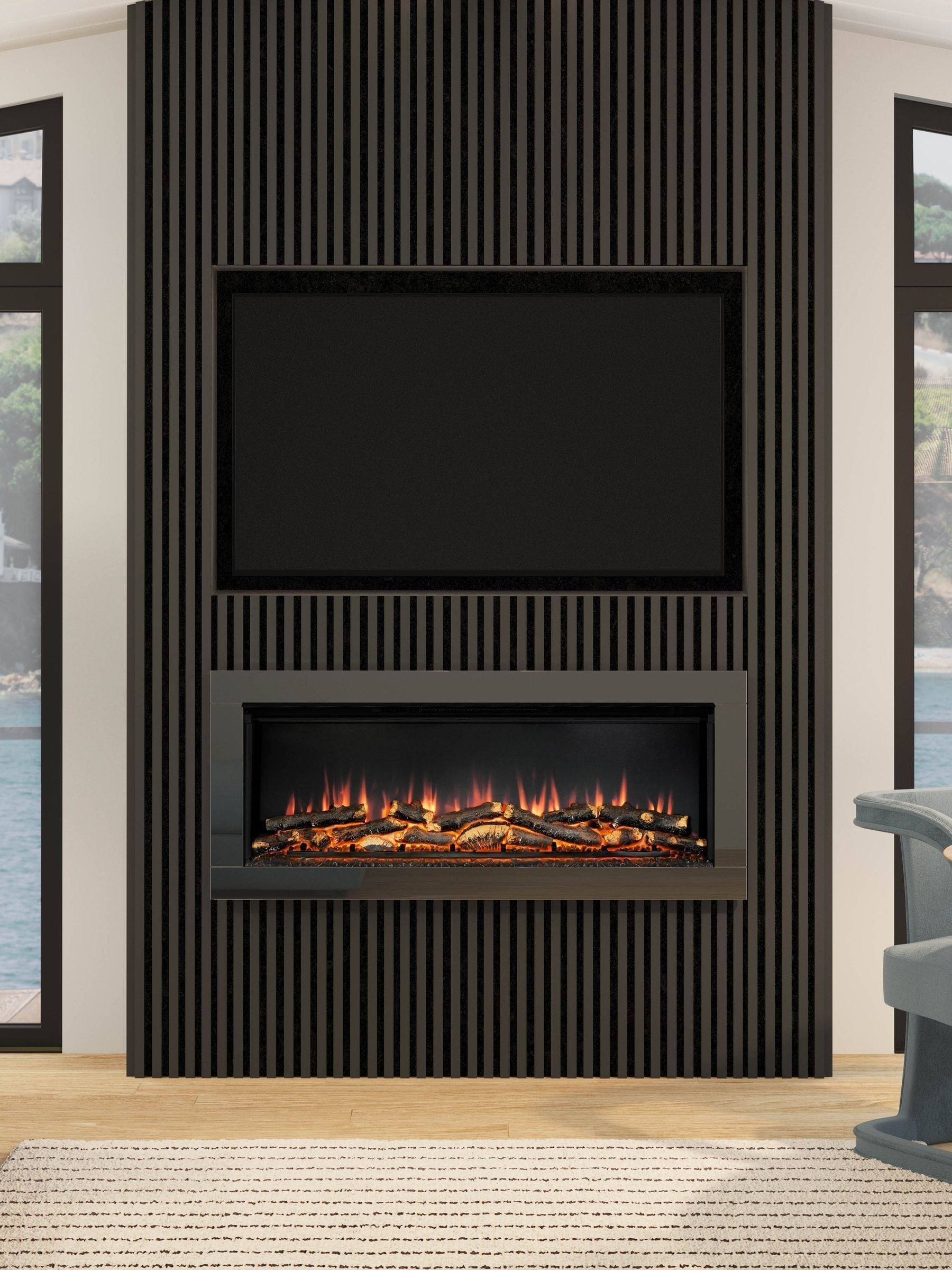 Be Modern Avella wall mounted electric fireplace black nickel (British brand)