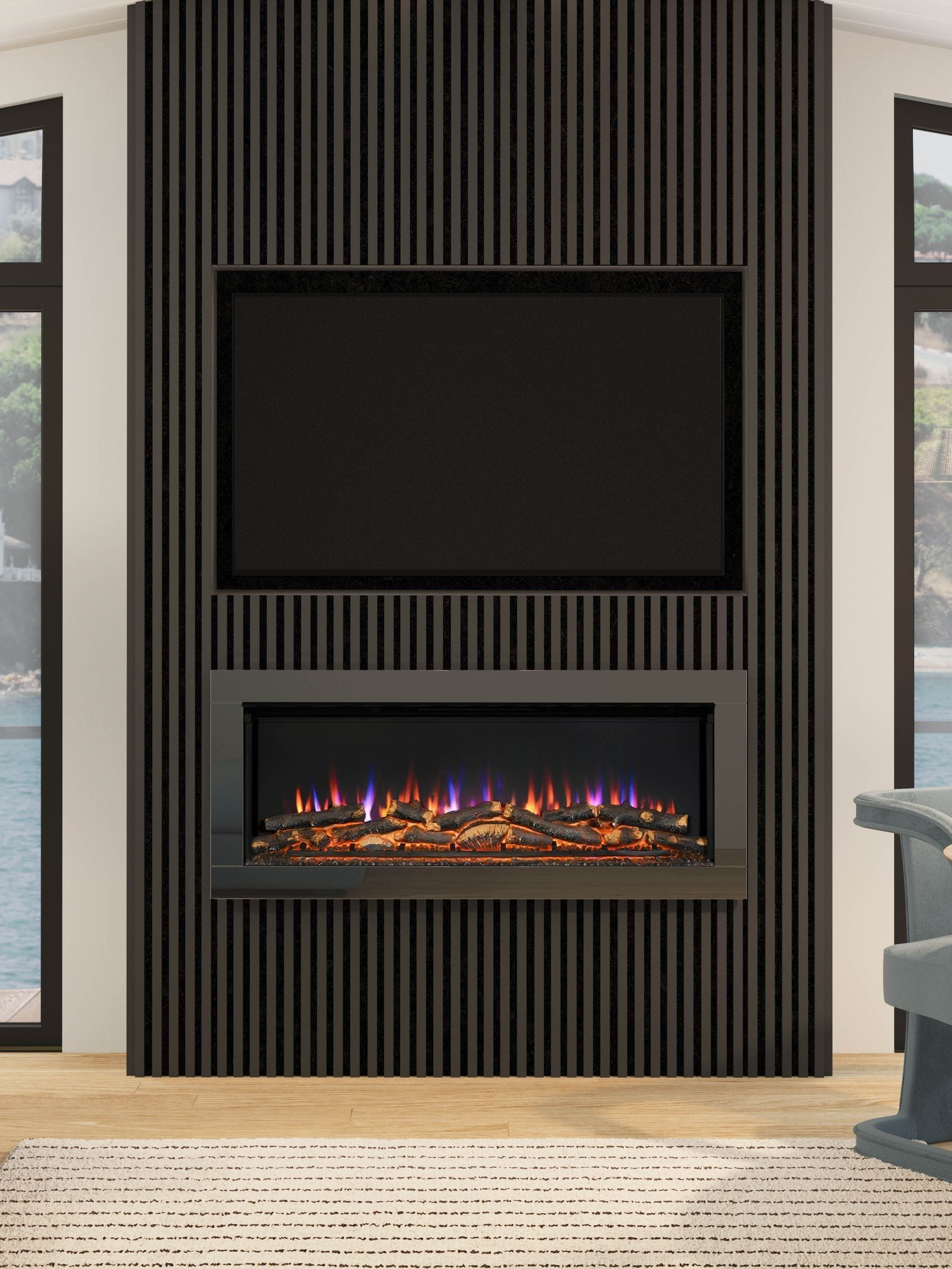 Be Modern Avella wall mounted electric fireplace black nickel (British brand)